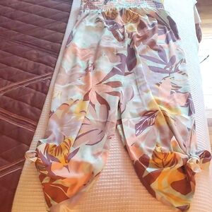 Cupshe Tropical Print Wide-Leg Chiffon  Pants With 2 Slits